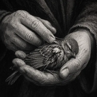 Compassionate Hands Cradling an Injured Songbird