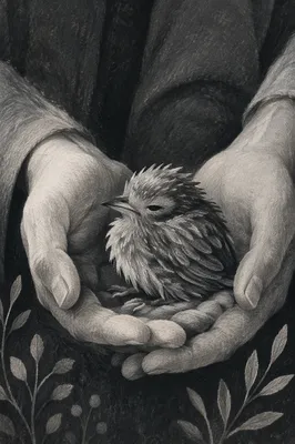 Compassionate Hands Cradling an Injured Fledgling