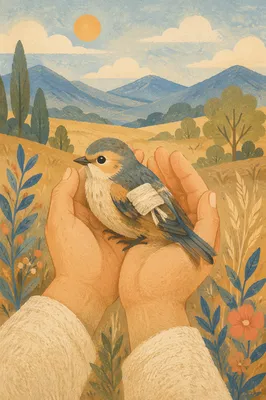 Compassionate Hands Holding Injured Songbird