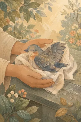 Compassionate Hands Holding Wounded Bird