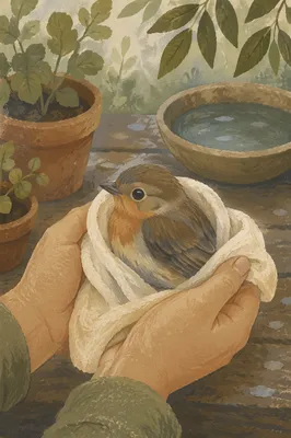 Compassionate Hands Holding an Injured Bird