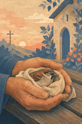 Compassionate Hands Holding a Wounded Sparrow