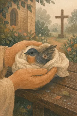 Compassionate Hands Cradling Wounded Songbird