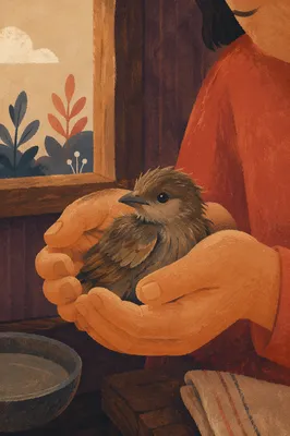 Compassionate Hands Cradling an Injured Fledgling