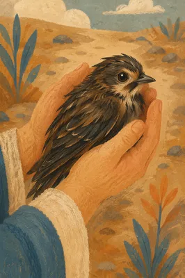 Compassionate Hands Cradling an Injured Bird