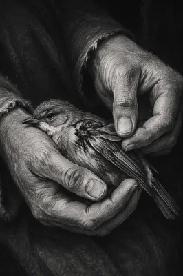 Compassionate Hands Holding an Injured Songbird