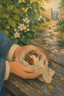 Compassionate Hands Cradling a Wounded Sparrow