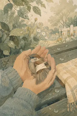 Compassionate Hands Holding a Wounded Sparrow