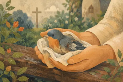 Compassionate Hands Holding a Wounded Bird