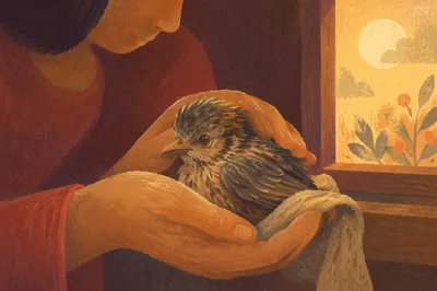 Gentle Hands Cradling an Injured Bird
