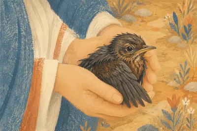 Compassionate Hands Cradling an Injured Bird