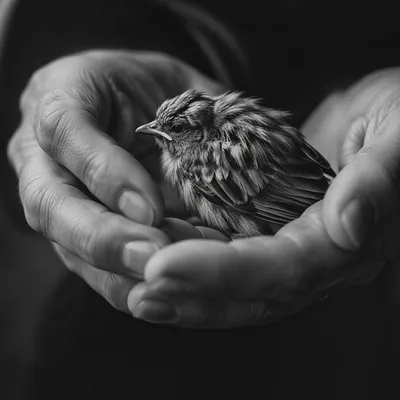 Compassionate Hands Holding an Injured Bird