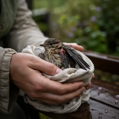 Compassionate Hands Holding a Wounded Bird