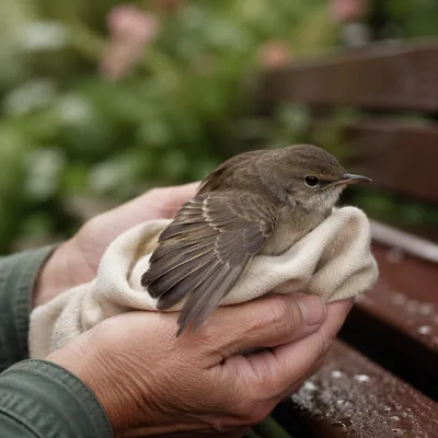Compassionate Hands Cradling an Injured Bird
