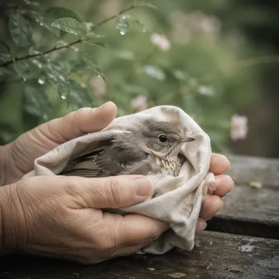 Gentle Hands Caring for Wounded Bird