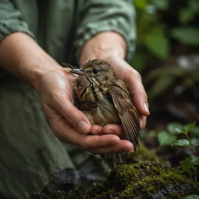 Gentle Hands Holding an Injured Songbird
