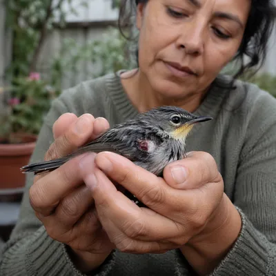 Gentle Hands Holding Injured Songbird