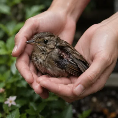 Gentle Hands Holding Injured Songbird