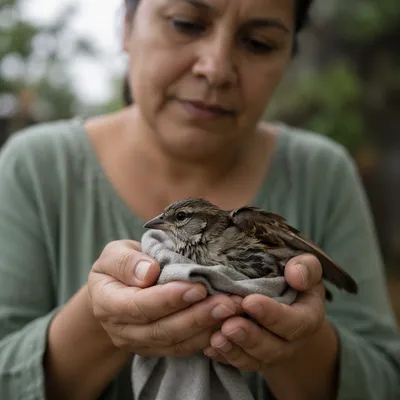 Gentle Hands Holding Injured Songbird