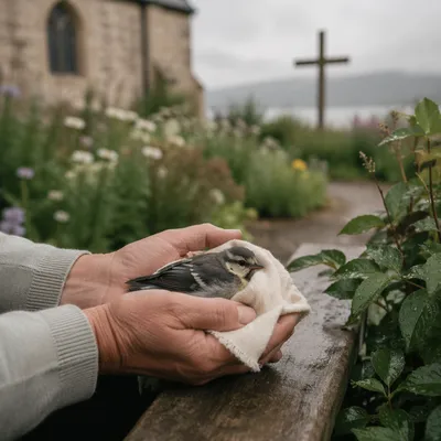 Compassionate Hands Holding a Wounded Bird