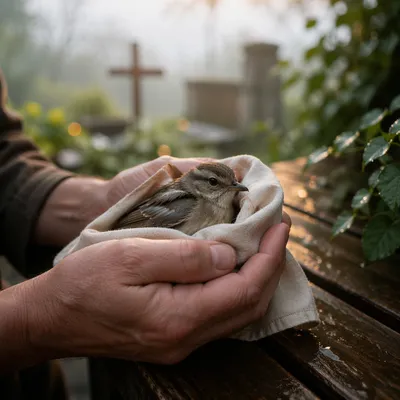 Compassionate Hands Holding a Wounded Bird