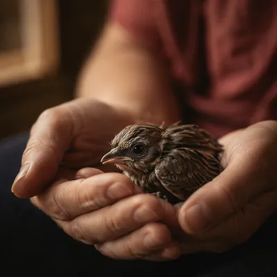 Compassionate Hands Cradling an Injured Fledgling