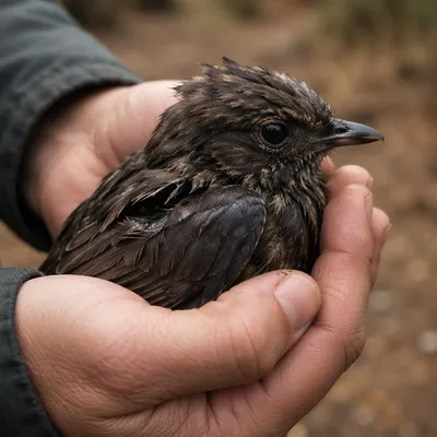 Compassionate Hands Cradling an Injured Bird