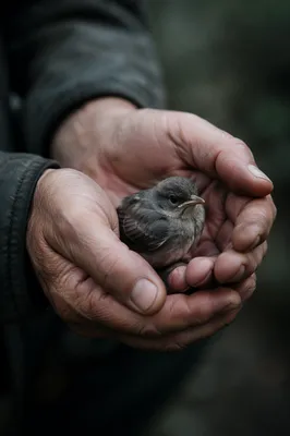 Compassionate Hands Holding an Injured Fledgling