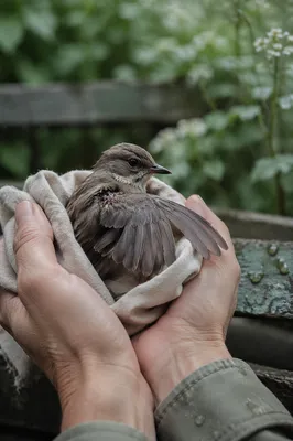 Compassionate Hands Cradling a Wounded Bird