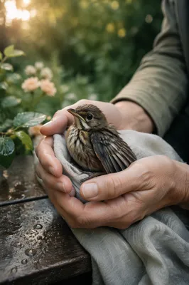 Compassionate Hands Holding a Wounded Bird