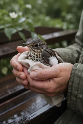 Compassionate Hands Holding a Wounded Bird