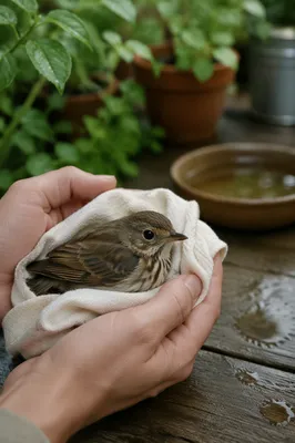 Compassionate Hands Cradling an Injured Bird