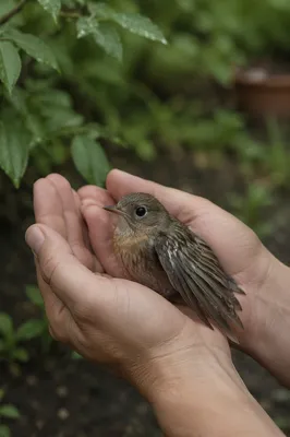 Gentle Hands Holding Injured Songbird