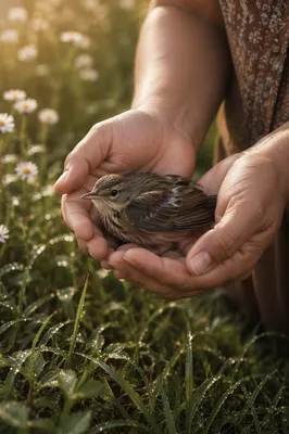 Gentle Hands Holding Injured Songbird