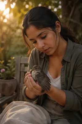 Gentle Hands Holding Injured Wild Bird
