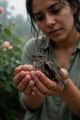 Gentle Hands Holding Injured Songbird