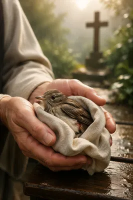 Compassionate Hands Holding a Wounded Bird