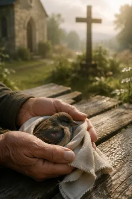 Compassionate Hands Holding a Wounded Sparrow