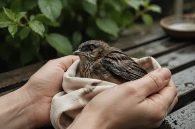 Compassionate Hands Cradling a Wounded Bird