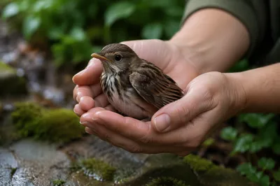 Gentle Hands Holding an Injured Songbird