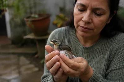Gentle Hands Holding Injured Songbird