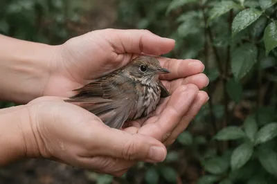 Gentle Hands Holding Injured Songbird