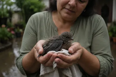 Gentle Hands Holding Injured Songbird