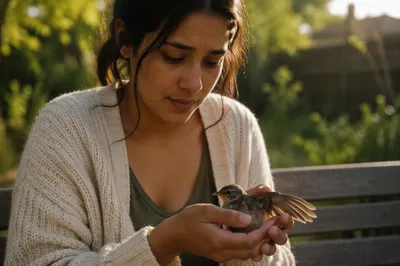 Compassionate Hands Holding Injured Bird