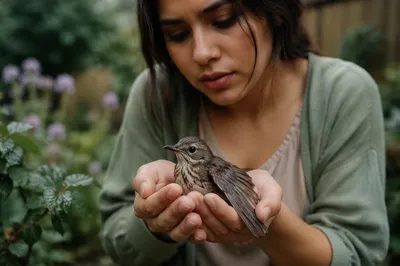 Gentle Hands Holding Injured Songbird