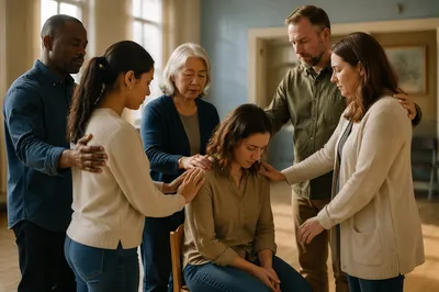 Supportive Group Prayer in Community Hall