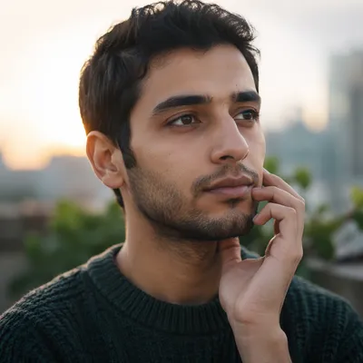 Contemplative Young Man at Dawn Outdoors
