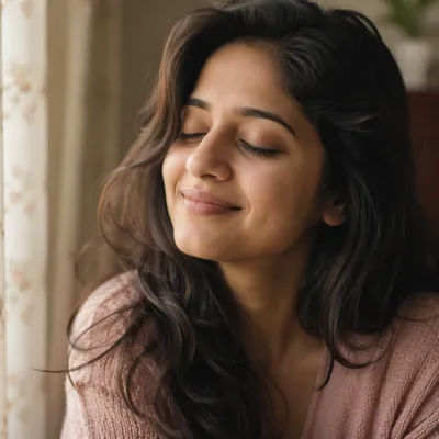 Peaceful Smiling Woman with Eyes Closed