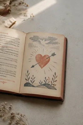 Open Vintage Devotional Book with Heart Illustration