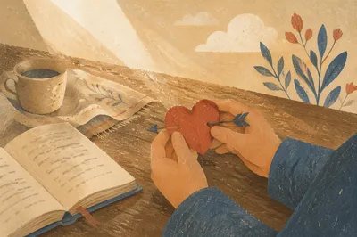 Hands Holding Pierced Heart in Morning Light